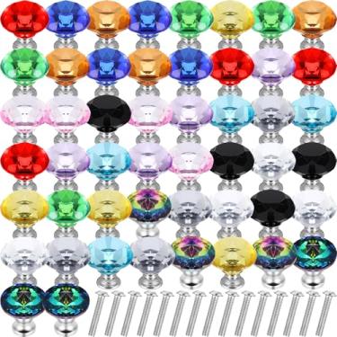 Imagem de DoubleFill 50 maçanetas de armário de vidro cristal diamante 30 mm puxadores de gaveta coloridos puxadores para armários e gavetas armário de cozinha guarda-roupa banheiro armário, multicolorido