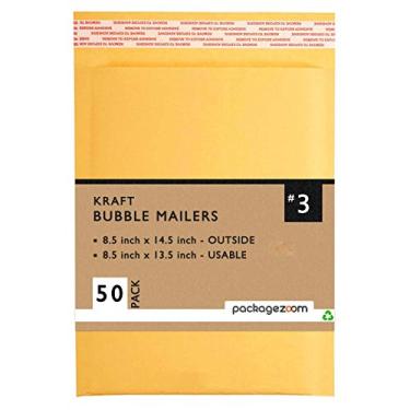 Imagem de PackageZoom 21,5 x 36,5 cm Kraft Bubble Mailers 3 envelopes acolchoados, pacote com 50