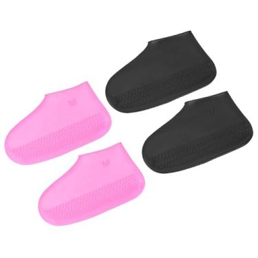 Imagem de PATIKIL M Capas de silicone dobráveis e impermeáveis, 2 pares de galochas reutilizáveis antiderrapantes para galochas para chuva ao ar livre e neve, rosa e preto