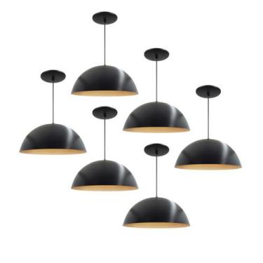 Imagem de Kit 6 Luminária Pendente Meia Lua 34cm Com Interior Cobre Com Fiação 1