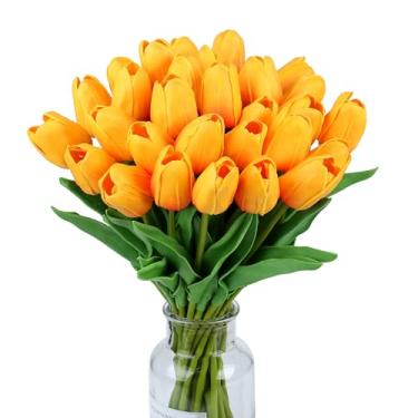 Imagem de SITUMEIZI Tulipas falsas flores artificiais toque real vermelho 35,5 cm 15 peças flor de seda para decoração de casa decorações de buquê de casamento arranjos florais #1