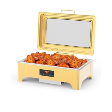 Imagem de Conjunto de buffet elétrico com tela sensível ao toque, aquecedor de alimentos para bufê com 1 prato de chafing de tamanho completo e janela de vidro para festas, aniversário, casamento, Natal, ouro