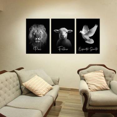 Imagem de Quadros Decorativos PAI, FILHO e ESPÍRITO SANTO Leão Cordeiro e Pomba 
