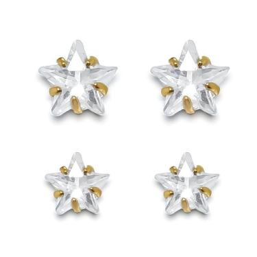 Imagem de Kit Duo de Brincos Estrelas Zircônia Banhado a Ouro 18K - Arabela Joia