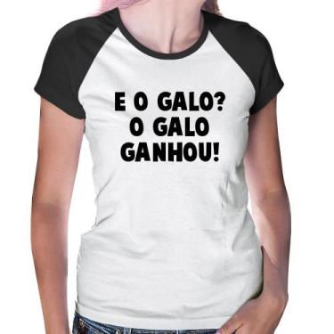 Imagem de Baby Look Raglan E o galo O galo ganhou! - Foca na Moda, Branco, Preto