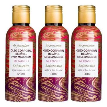 Imagem de Kit 3 Óleo De Massagem Beijável Sensual Morango 120ml - Sofisticatto