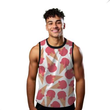 Imagem de Camiseta Regata Verão Estilo Moda Praia Sorvete Vermelho Morango Doce 