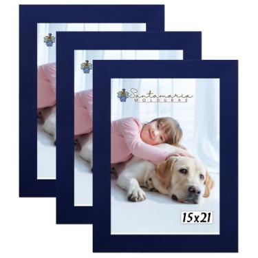 Imagem de Kit 3 Molduras Porta Retrato 15X21 Azul - Santamaria Molduras