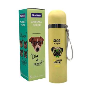 Imagem de Garrafa Squeeze Hermetica Estampa Pet Inox 480ml - Amarelo - Fratelli