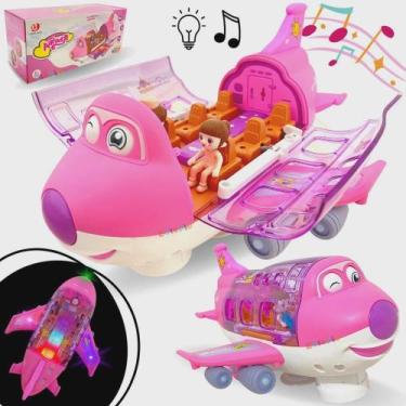 Imagem de Brinquedo Avião Rosa  Musical Infantil Com Luzes Gira Bate Volta Menin