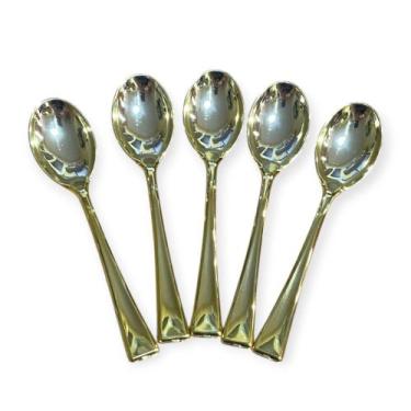 Imagem de Kit 12 Mini Colher Dourada Plástico Descartável 9.8cm Festa - Blook