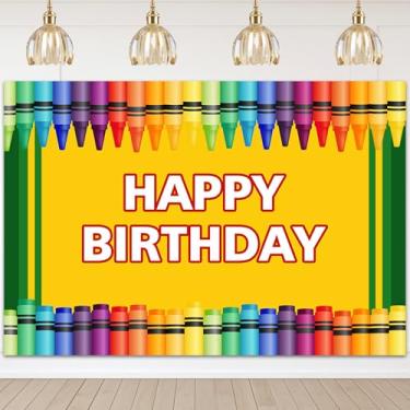 Imagem de COMOPHOTO Giz de cera plano de fundo para festa de aniversário colorir giz decorações de aniversário fotografia fundo arte festa pano de fundo materiais, Vinyl, 7' x 5'
