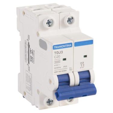 Imagem de Disjuntor Bipolar DIN 2P 20A Branco TDJ3 3kA com Curva C Tramontina