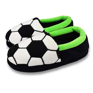 Imagem de Tirzrro Pantufas infantis para meninos grandes quentes com material viscoelástico macio sem cadarço para uso interno, Preto, 4-5 Big Kid
