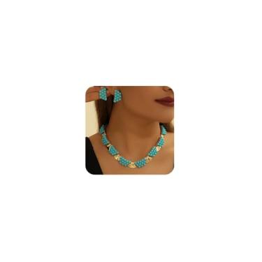 Imagem de Octwine Boho brilhante azul turquesa colar pingente de lágrima conjunto de brincos para mulheres noivas casamento formatura ouro azul simples colar gargantilha vintage festa formatura casamento