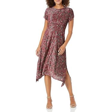 Imagem de Maggy London Vestido midi feminino com manga tulipa e bainha mordida de tubarão, vermelho, 46
