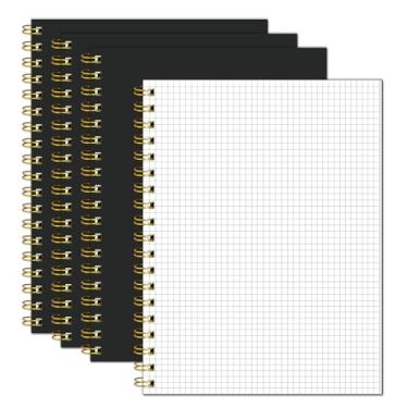 Imagem de Ouzoustate Caderno espiral gráfico - Caderno quadriculado B5 19 cm x 26 cm, bloco de notas de papel quadriculado preto de capa dura, pacote com 4, 160 páginas, 100 g/m² para anotações, engenharia,