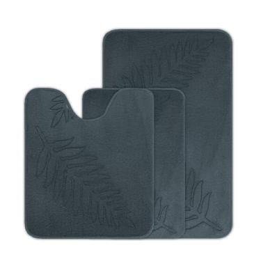 Imagem de JOYART Conjunto de tapetes de banheiro de 3 peças, conjunto de tapetes de banho de espuma viscoelástica com estampa de folha, tapetes higiênicos, tapetes absorventes antiderrapantes, laváveis à