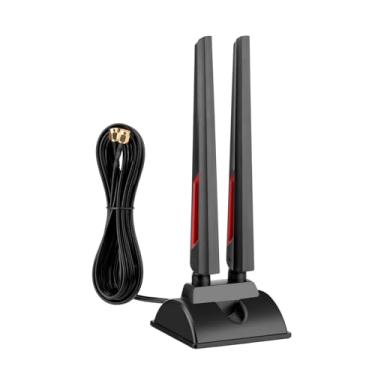Imagem de Superbat Antena WiFi 6E Tri-Band 2,4GHz 5GHz 6GHz Base Magnética Antena WiFi com cabo de extensão RP-SMA para PC, computador desktop, cartão WiFi, roteador de rede sem fio, câmeras de segurança