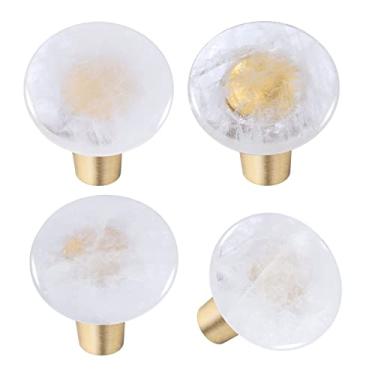 Imagem de moonsix Gaveta com puxador de cristal de 4 peças, alça de pedra preciosa áspera para decoração de móveis de cômoda de armário, cristal de quartzo de rocha