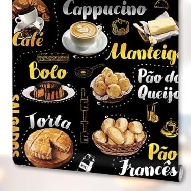 Imagem de Papel Adesivo Padaria Bolo Cappuccino Pão E Lanches Vinil Lavável Fundo Preto 3m