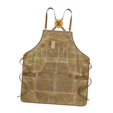 Imagem de ＫＬＫＣＭＳ de lona de chef com bolsos de trabalho para churrasco para áreas externas para mulheres e homens Cozinhar Café Loja, Cáqui