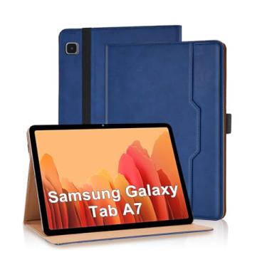 Imagem de Varohix Capa de tablet para Samsung Galaxy Tab A7 10,4 polegadas 2020 (SM-T500/T505/T507) capa flip de couro PU para Tab A7 SM T500 suporte multiângulo com bolso para cartão e suporte de mão, azul