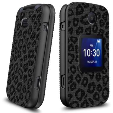Imagem de HEAKIERG Capa para Alcatel Go Flip 4 / TCL Flip Go/TCL Flip Pro com 1 x proteção de tela, capa rígida fina com suporte, capa de telefone à prova de choque, estampa de vaca leopardo