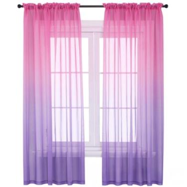 Imagem de ZiDeTang Cortina transparente com cores gradientes, cortinas à prova de sol, bolso para varão, voile, painel de tratamento de janela, fios para sala de estar/quarto, pacote com 2 (132 cm x 183 cm,
