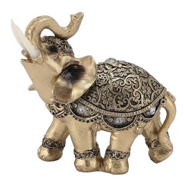 Imagem de Estátua de Elefante Dourado, Escultura Decorativa de Elefante de Resina de Riqueza e Boa Sorte Com Fantasia Cerimonial Fofa para Home Office Hotel café, Presente (M (59 cm/23,2