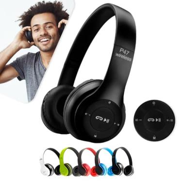 Imagem de Fone de Ouvido Headphone P47 Sem Fio Bluetooth Wireless Micro Sd 5.0 Dobrável Com Microfone Regulável Para Corrida Academia Escritório Caminhada Linha Premium (Preto)