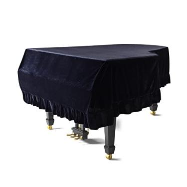 Imagem de Monkeysell capa de veludo para piano de cauda capa de piano para bebê à prova de poeira decorativa capa de piano completa pano macio com borda triangular decorada capa protetora (preto)
