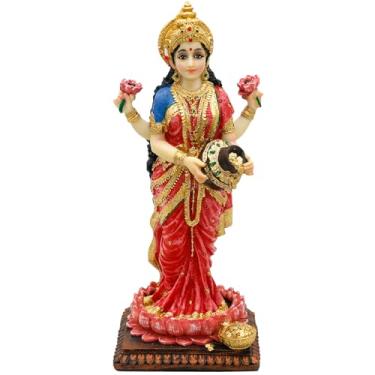 Imagem de alikiki Estátua de Lakshmi em pé em lótus - 21 cm A deusa hindu Laxmi MATA Índia Diwali Pooja Item Home Office Templo Mandir Santuário Altar Puja Decoração Espiritual Presente Ideal para Amigos