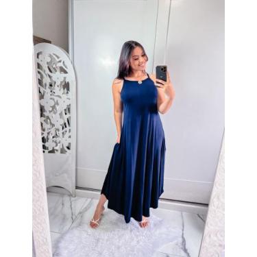 Imagem de Vestido de alcinha com bolço e barra abaloada  - MK MODAS, Azul marinh