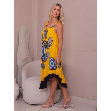 Imagem de Vestido Longo Trapézio Olho Grego Alça Plus Size L65 - Deeyaa Indiana,