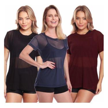 Imagem de Kit 3 Blusas Manga Curta Tule Transparente Fitness Academia - MC Digit