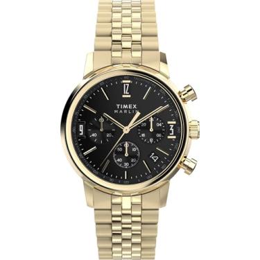 Imagem de Timex Relógio masculino Marlin cronógrafo de quartzo de 40 mm - pulseira dourada, mostrador preto, caixa dourada, Dourado