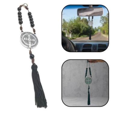 Imagem de Dezena Retrovisor De Carro Medalha de São Bento Madeira Preto - FORNEC