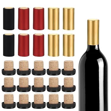 Imagem de 60 peças seladoras de vinho para garrafas de vinho, incluem 30 cápsulas termorretráteis de PVC e 30 peças de rolhas de rolha de garrafa de vinho, tampas de vedação de garrafas de vinho, tampas