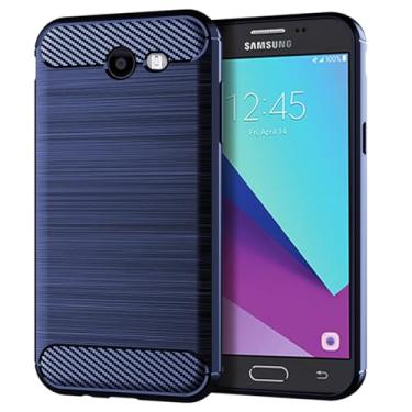 Imagem de GTBDEKI Capa para Galaxy J3 2017/Galaxy J3 Prime 2017/Galaxy Amp Prime 2, capa traseira de silicone fino à prova de choque de fibra de carbono para Samsung Galaxy J3 2017 azul