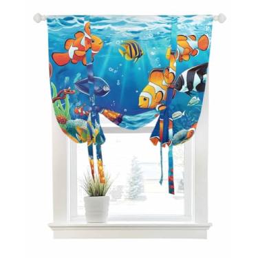 Imagem de Cortinas de amarrar para janelas, mar, mundo subaquático, colorido, vida marinha, bolso para varão, amarrar, persiana, balão, ajustável, sanefa, peixe, coral para quarto, cozinha, banheiro, persianas,