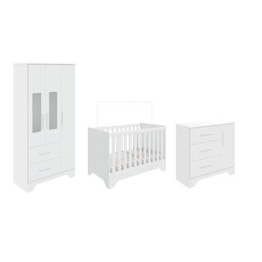 Imagem de Quarto Completo Bebê Moveis Peroba Popy Berço Americano MDF, Branco