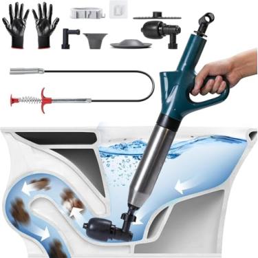 Imagem de LIFMOCER Removedor de entupimento de drenagem de vaso sanitário, desentupidor de drenagem de alta pressão - êmbolo de ar com barômetro em tempo real, desentupidor de vaso sanitário de aço inoxidável