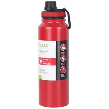 Imagem de Garrafa Térmica de Aço Inox de Água com Parede Dupla Inoxidável Isolamento a Vácuo Para Academia Treino 8 horas Quente e 18 horas Frio 800ml, Antivazamento Esportes (Vermelho)