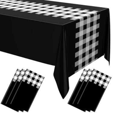 Imagem de Oudain Toalha de mesa de plástico descartável quadriculada com design retrô de caminho de mesa guingão, 277 x 137 cm, xadrez buffalo, retangular, capa de mesa para festa de aniversário de piquenique