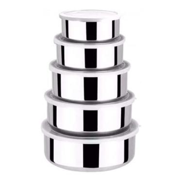 Imagem de Conjunto de Tigelas em Aço Inox com Tampa, 5 Peças, Potes Com Tampa a Prova de Vazamento