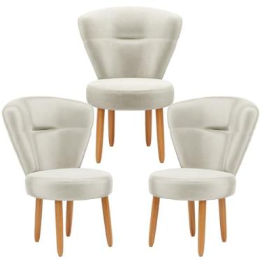 Imagem de Kit 3 Cadeiras para Estúdio de Beleza Camarim Tecido Veludo Confortavel Pés de Madeira (Bege)