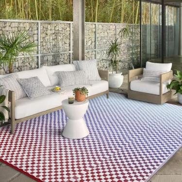 Imagem de Wonnitar Tapete impermeável 22 x 30,5 cm - Tapete de palha geométrico gradiente azul e roxo, tapete portátil extra grande para acampamento em pátio, trailer, tapete de deck colorido e leve