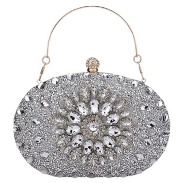 Imagem de Bolsas clutch de strass para mulheres brilhantes bolsas de luxo cristal redondo pérola fecho bolsa de mão diamante 2025, B, prata, Small