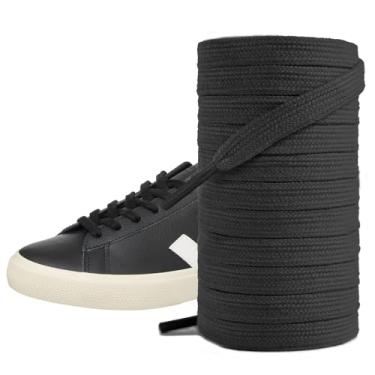 Imagem de UamGlsob Cadarços planos de algodão para tênis, cadarços de substituição de calçados esportivos de cor sólida para VEJA Esplar/Campo/V-10/Rio Branco/Venturi Tênis feminino (preto, 63"/160 cm)